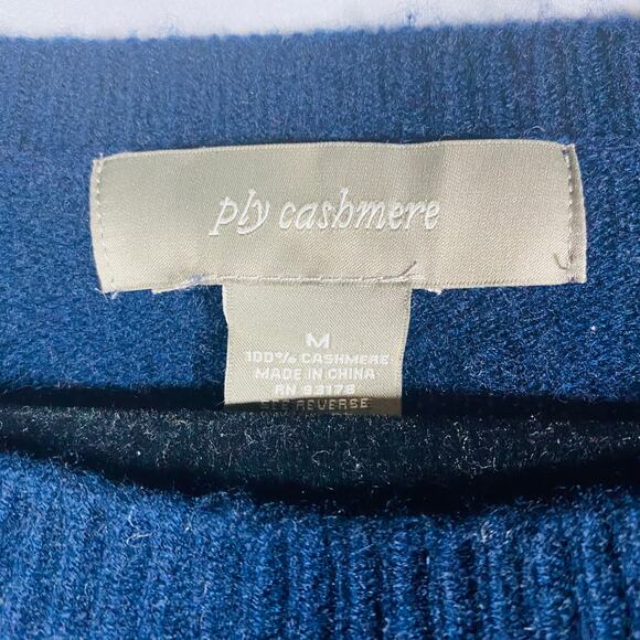 Ply Cashmere Navy Black Color Block Pullover Sweater Zipper Detail Medium - Picture 5 of 6